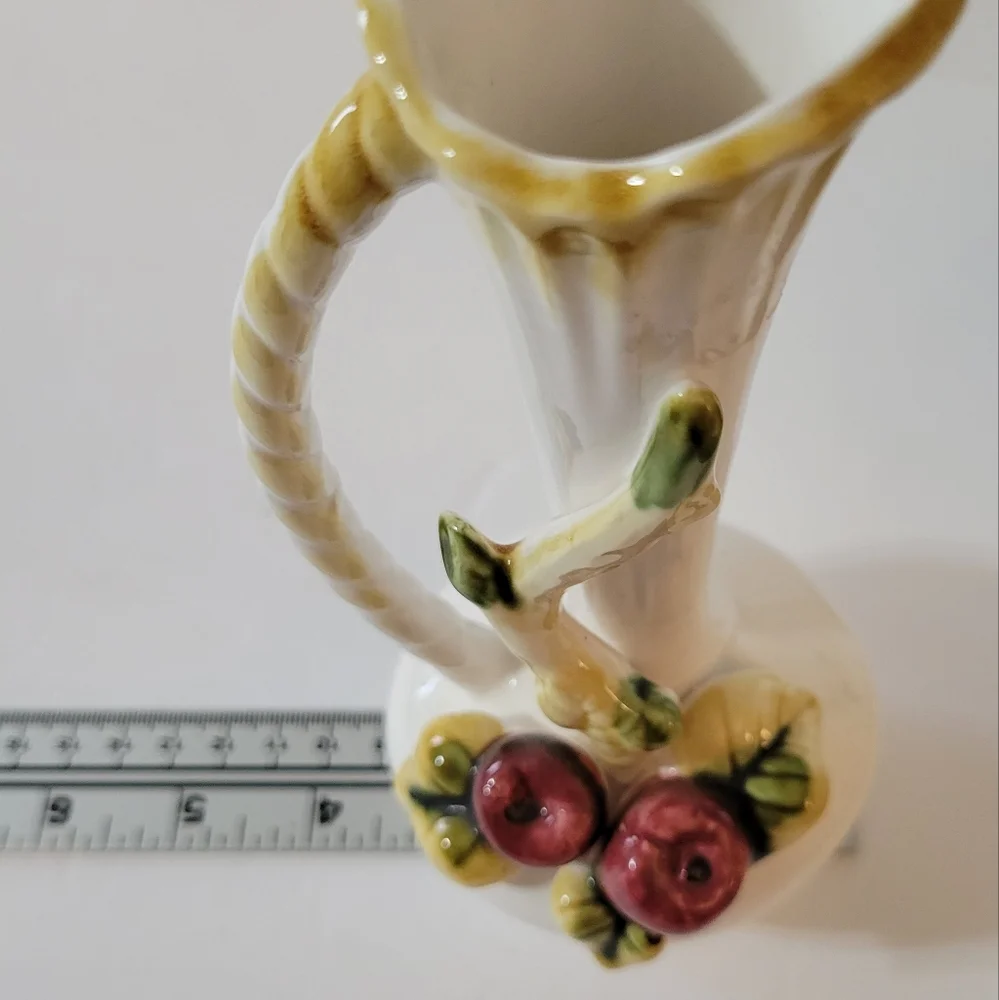Vintage Enesco Decorative Pitcher Ceramic E3119 Fruit Leaves
